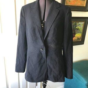 Jones NY pinstripe navy fitted suit jacket